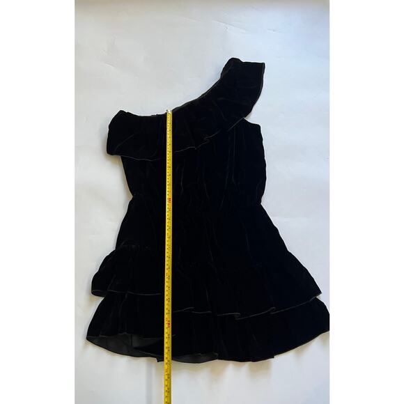 Joie Black Velvet One Shoulder Ruffle Tiered Mini Dress Silk Blend Medium Fairy - Picture 4 of 12